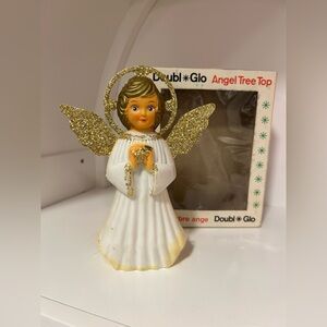 Vintage Doubl Glo plastic Gold and White Angel Tree Topper Christmas festive